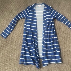 Lularoe Caroline Blue and White Striped Cardigan Size S